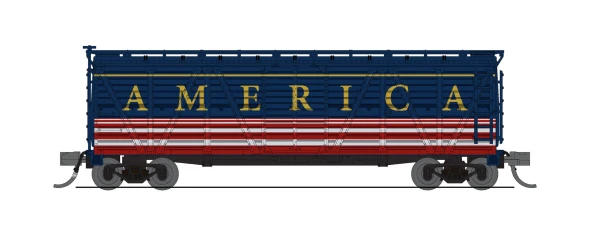 PRE-ORDER: Broadway Limited 10476 - 40' Wood Stock Car with sound Independence Day Fantasy Scheme (Patriotic Songs) - N Scale