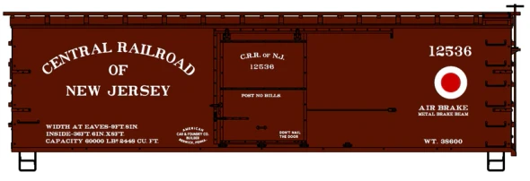 Accurail 1812 - 36' Double Sheath Wood Boxcar w/Wood Ends, Straight Underframe C.R.R of N.J. 12536 - HO Scale Kit