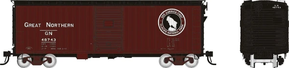 PRE-ORDER: Rapido 1105002A-48743 - 40' Wood-sided Boxcar Great Northern (GN) 48743 Mineral Red w/ Side Facing Goat - HO Scale