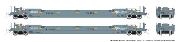 PRE-ORDER: Rapido 1132503A-5257/5319 - 53' Husky-Stack well car (2-pack) Ferromex (FXE) 5035257 + 5319 - HO Scale