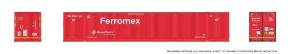PRE-ORDER: Rapido 1141002 - 53' Outside-Braced Container (2-pack) Ferromex (FXE) Red - HO Scale