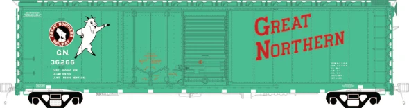 Moloco 70531-08 - St. Cloud built 50' XM Combo 14-0 Dr. Delivery 1961 Glacier Grn Red Slant w/Rocky Great Northern (GN) 36512 - HO Scale