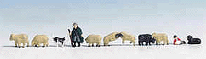 Noch 36750 - Shepherd, Dog & 9 Sheep  - N Scale