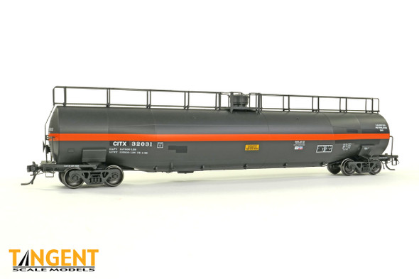 Tangent Scale Models 31221-04 - CITX Black Restencil 1987+ NACC 1979+ Jacketed 33,000 Gallon Dual Diameter Insulated LPG Tank Car CIT Group/Capital Finance (CITX) 32034 - HO Scale