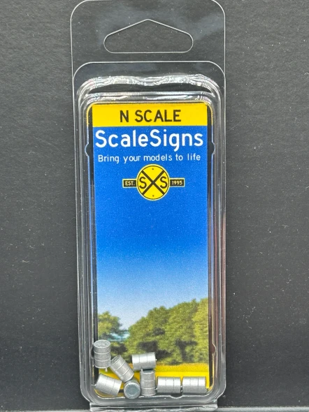 ScaleSigns N-0010-000 - 55 gallon Drums (8) - Silver  - N Scale