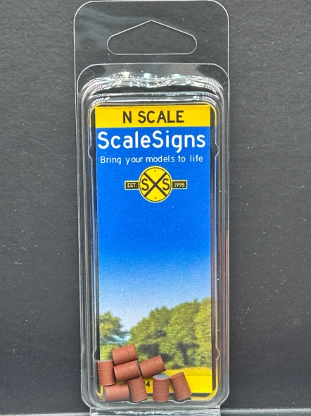 ScaleSigns N-0010-002 - 55 gallon Drums (8) - Rust  - N Scale