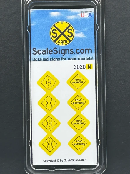 ScaleSigns N-3000-020 - Road Narrows Signs (8)  - N Scale
