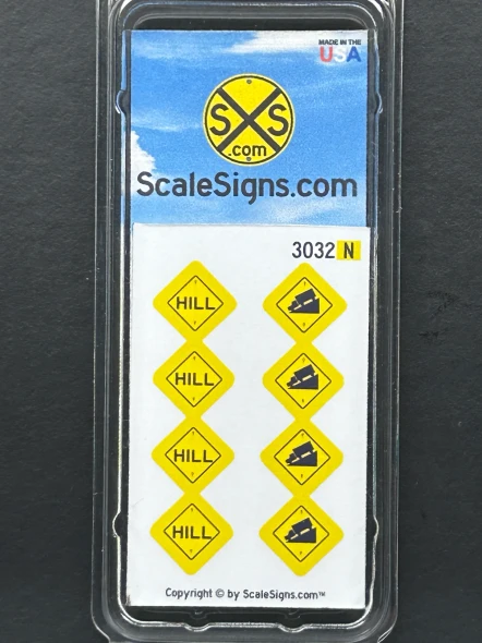 ScaleSigns N-3000-032 - Hill Signs (8)  - N Scale