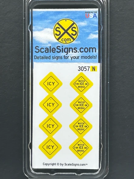 ScaleSigns N-3000-057 - ICY + Watch for ICE on Bridge Signs (8)  - N Scale