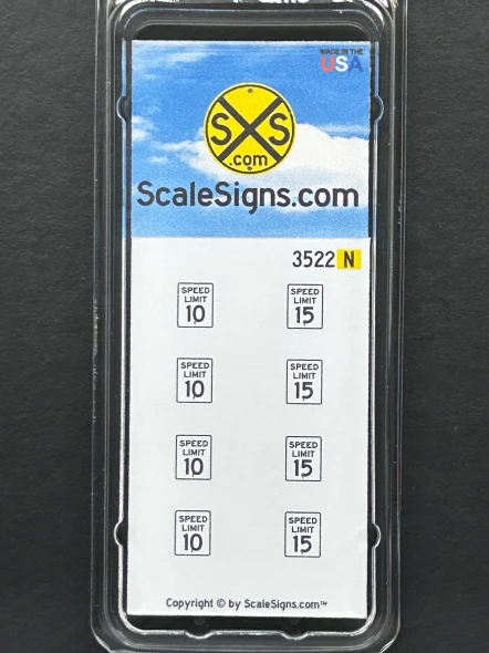 ScaleSigns N-3500-022 - 10 mph + 15 mph Signs (8)  - N Scale