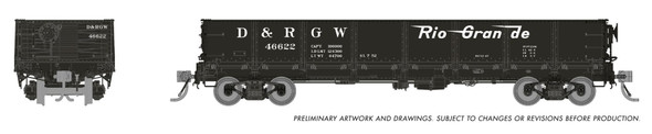 Rapido 163013A-47038 - 40' Drop Bottom Gondola Denver & Rio Grande Western (D&RGW) 47038 - HO Scale