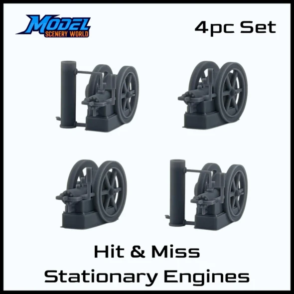 Model Scenery World N096 - Hit & Miss Stationary Engine Resin 4pc Set  - N Scale