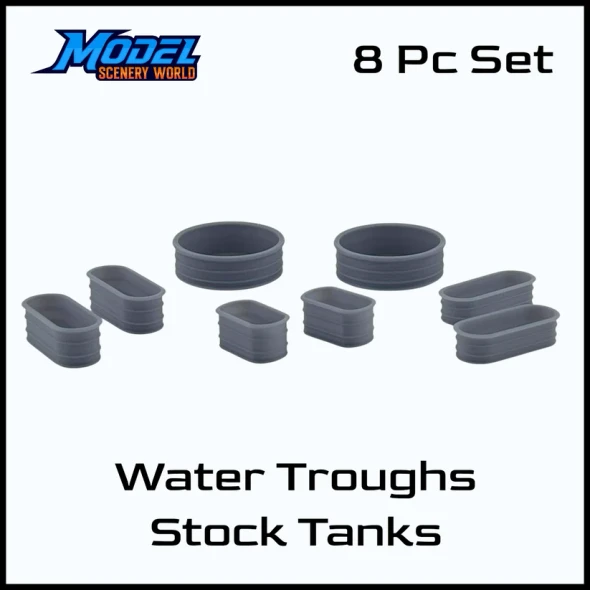 Model Scenery World N099 - Farm Water Troughs Stock Tanks 8pcs-Resin  - N Scale