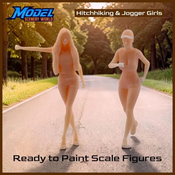 Model Scenery World N126 - Hitchhiker & Jogger Girl Figures (2pc)  - N Scale