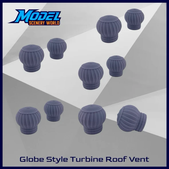 Model Scenery World N129 - 26" Turbine Globe Roof Vent Resin 10pc Set  - N Scale