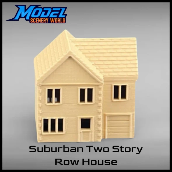 Model Scenery World N144 - Suburban Row House #2 - Two Story with Garage - Brown  - N Scale