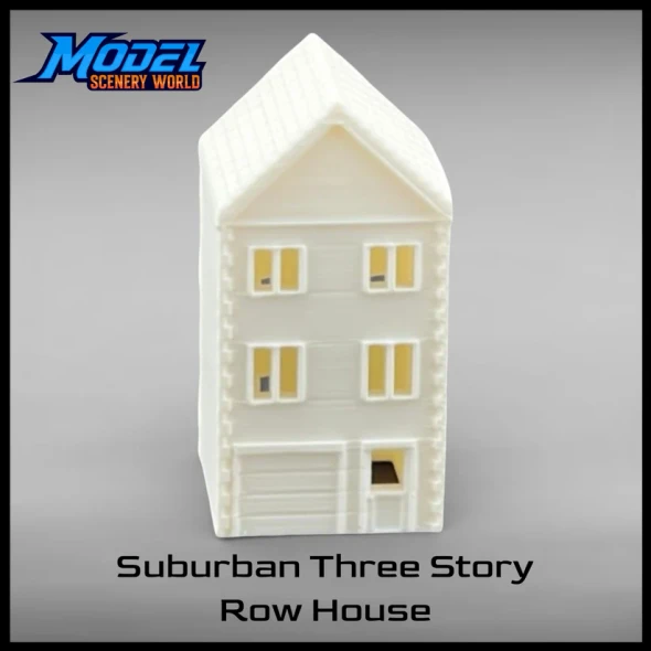 Model Scenery World N146 - Suburban Row House #1 - Three Story - White  - N Scale