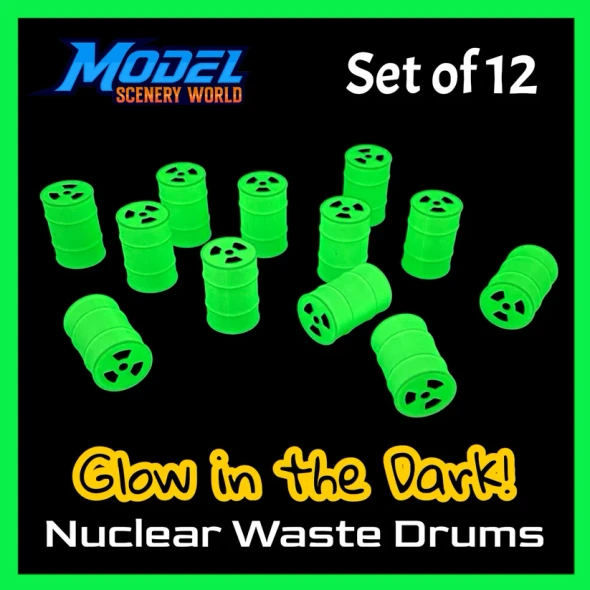 Model Scenery World N171 - GLOW In Dark Nuclear Waste Drum (12pc) - Green  - N Scale