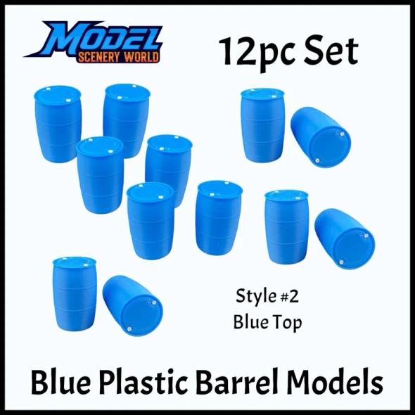 Model Scenery World N172 - Plastic Drum Rain Barrel 12pc Set - Blue  - N Scale