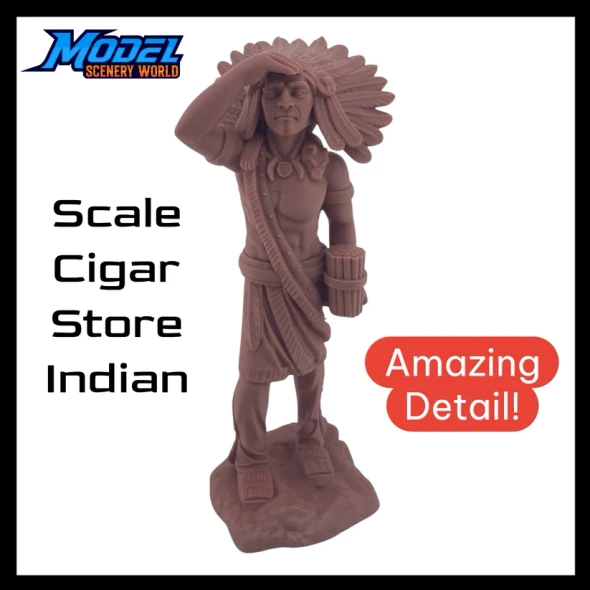 Model Scenery World N182 - Cigar Store Indian – Highly Detailed Resin Scale Model - Brown  - N Scale