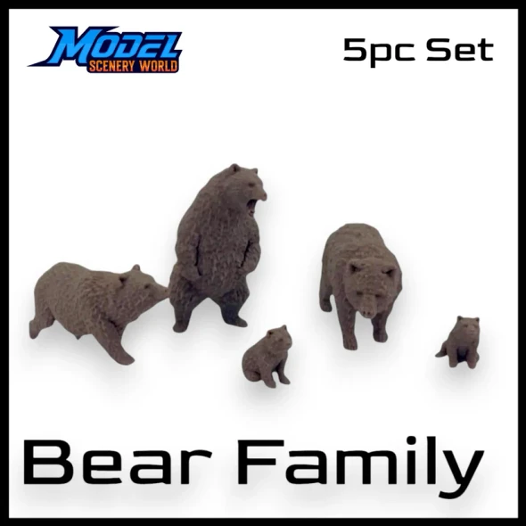 Model Scenery World N221 - Bears with Cubs (5pk) - Brown  - N Scale