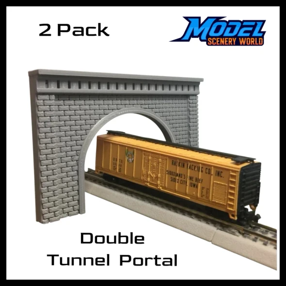 Model Scenery World N250 - Double Tunnel Portal - Stone (2pk) - Gray  - N Scale