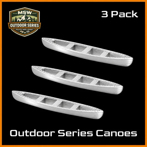 Model Scenery World HO026 - Outdoor Series Canoes Metallic Silver 3pcs  - HO Scale