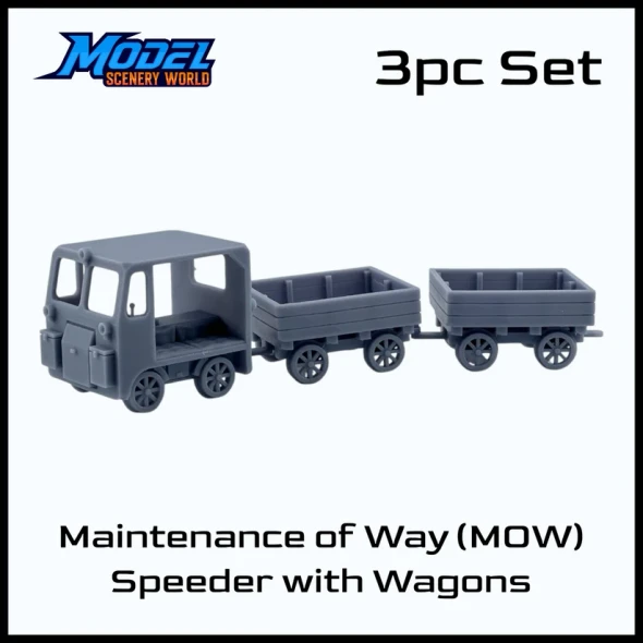 Model Scenery World HO049 - Maintenance of Way Speeder with Wagons  - HO Scale