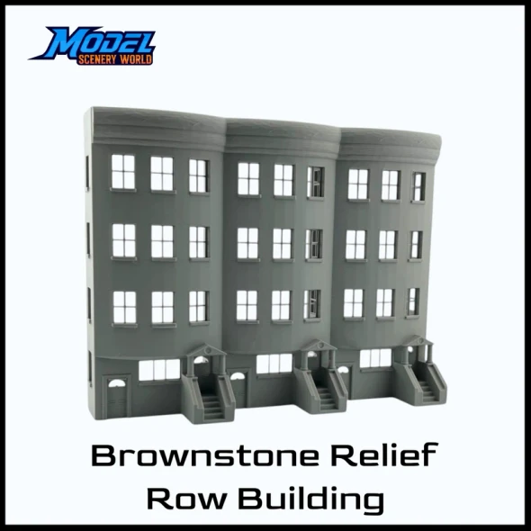Model Scenery World HO068 - Brownstone Relief 4-Story Row Building  - HO Scale