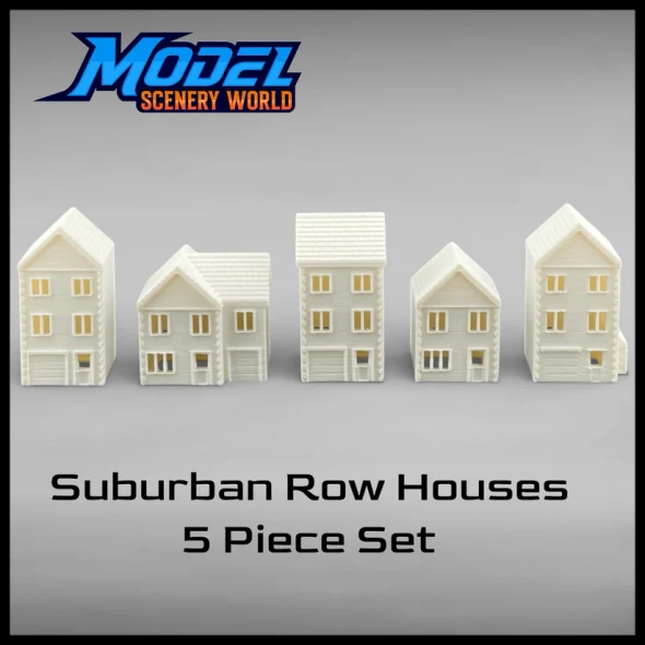 Model Scenery World HO123 - Suburban Row Houses - 5pc Set - White  - HO Scale