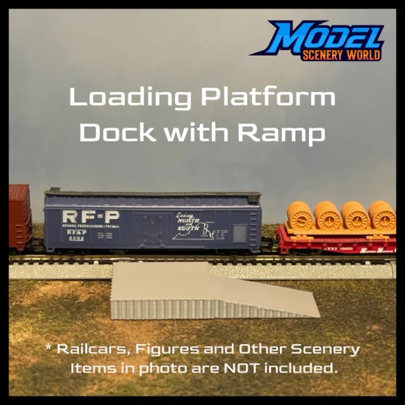 Model Scenery World HO128 - Concrete Loading Platform Dock with Ramp - Gray  - HO Scale