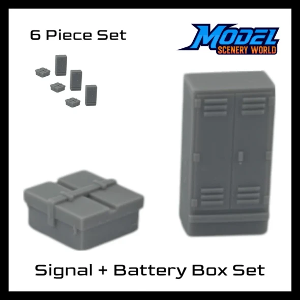 Model Scenery World HO157 - Signal + Battery Box Trackside Set 6pcs  - HO Scale