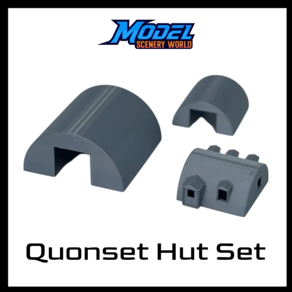 Model Scenery World HO158 - 3pc Quonset Hut Set - Small - Medium - Office - Metallic Silver  - HO Scale