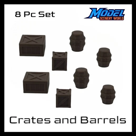 Model Scenery World HO176 - Large Barrels & Crates Cargo 8pc Set  - HO Scale