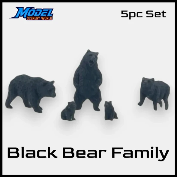 Model Scenery World HO188 - Bears with Cubs (5pk) - Black  - HO Scale