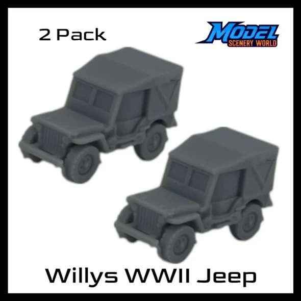 Model Scenery World HO192 - WWII Willy's Army Jeep Covered Military Vehicles (2pk)  - HO Scale