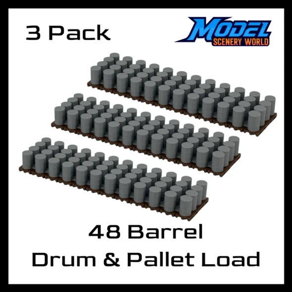 Model Scenery World HO216 - 48 Barrel Drum & Pallet Cargo Load 3pk  - HO Scale