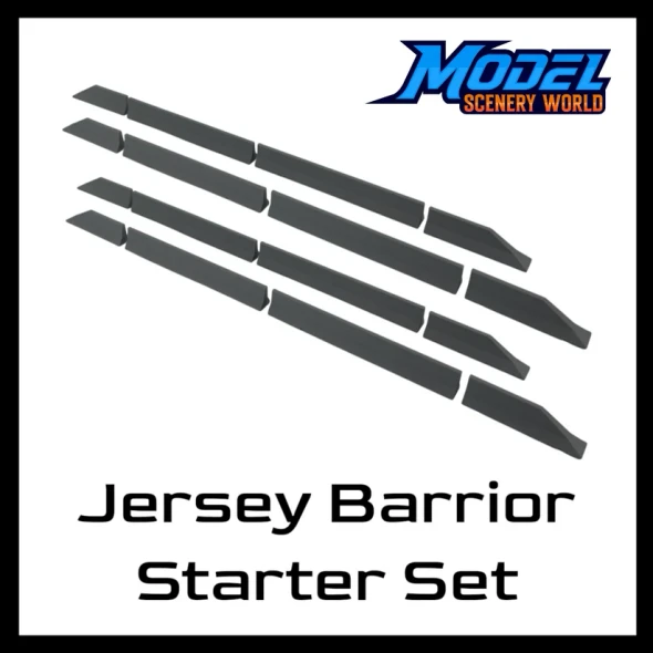 Model Scenery World HO237 - Highway Jersey Barrier Starter Set (16pcs)  - HO Scale
