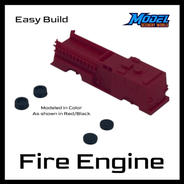 Model Scenery World HO249 - Fire Engine Kit - Basic - Red  - HO Scale