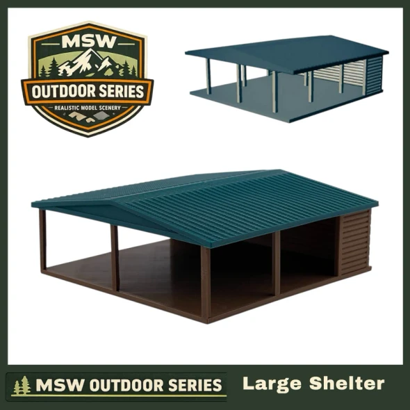 Model Scenery World HO286 - "The Outdoor Series"  Large Shelter - Camping Modeled in Color  - HO Scale