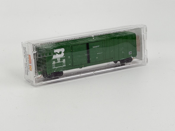 Pre-Owned: Micro-Trains 50’ Rib Side Box Car, Double Door, w/o roof walk Burlington Northern 222558 - N Scale