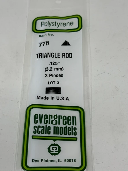 Evergreen 776 - .125 Triangle Rod 3 PACK  -