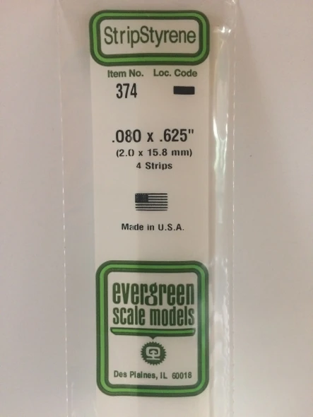 Evergreen 374 - Opaque White Styrene .080" x .625"