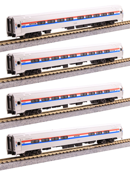 Kato 106-8020-1 - Amfleet I 4 Car Bookcase Set Phase III w/ Preinstalled Lights Amtrak (AMTK)  - N Scale