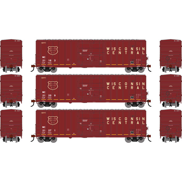 Athearn 2788 - 50' FMC 5327 12' Plug Door Box Car (3) Wisconsin Central (WC) 21163/21209/21271 - HO Scale