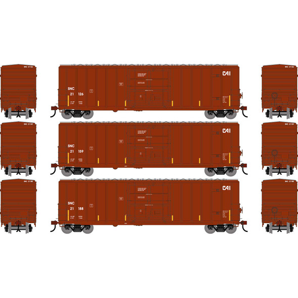 Athearn 2791 - 50' FMC 5327 12' Plug Door Box Car (3) Saratoga and North Creek Railroad (SNC) 21126/21159/21188 - HO Scale