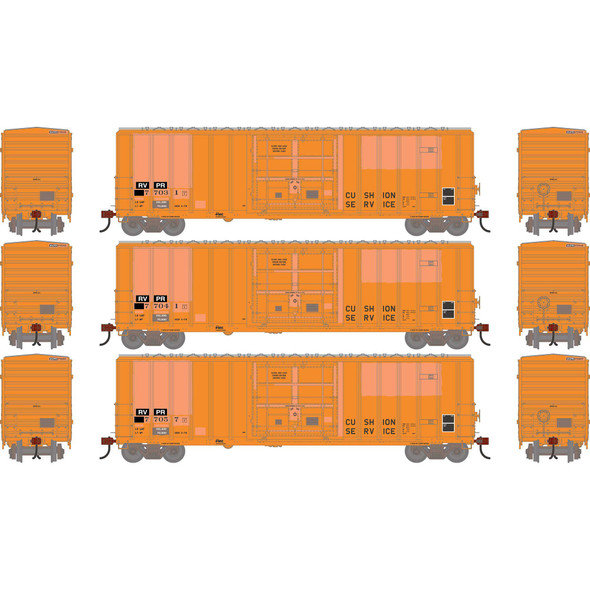 Athearn 2794 - 50' FMC 5327 12' Plug Door Box Car (3) Riverport Railroad (RVPR) 77031/77041/77057 - HO Scale