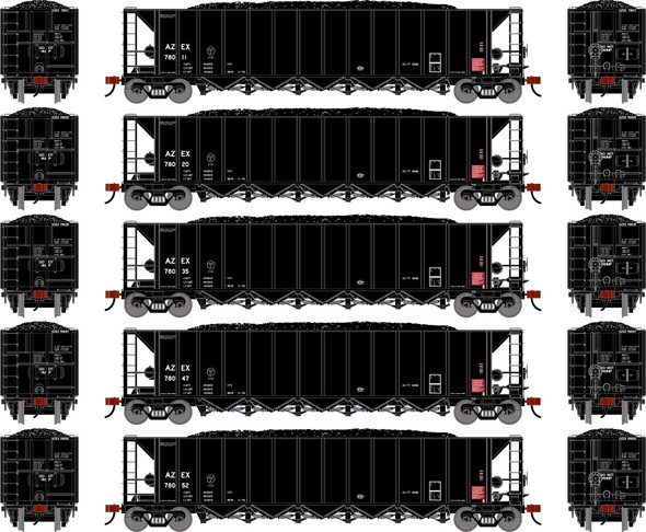 PRE-ORDER: Athearn 3842 - Ortner 5-Bay Rapid Discharge Hopper w/Coal Load (5) Arizona Electric Power Cooperative (AZEX) 78011/78020/78035/78047/78052 - HO Scale