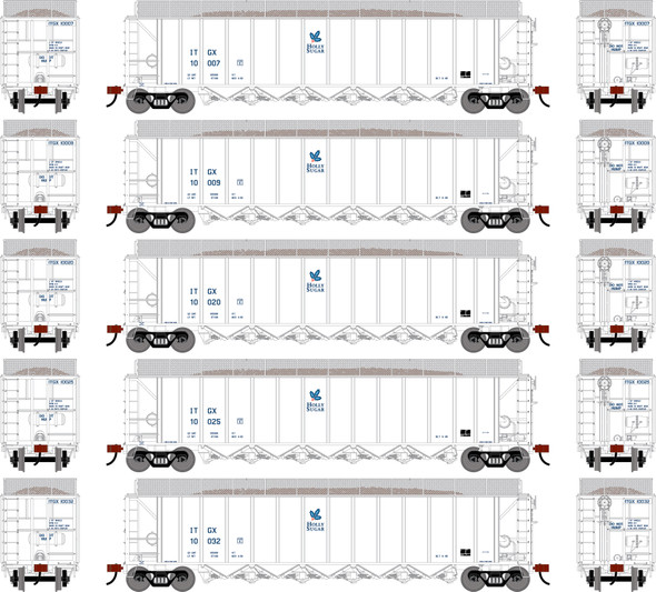 PRE-ORDER: Athearn 3848 - Ortner 5-Bay Rapid Discharge Hopper w/ Extensions (5) The Andersons/Holly Sugar (ITGX) 10007/10009/10020/10025/10032 - HO Scale