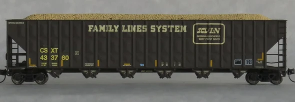 Trainworx 27024-11 - Greenville 7000 Cu Ft Wood Chip Hopper with Load CSX (CSXT) 433760 - N Scale